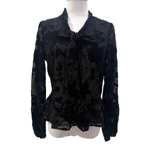 Express Black Sheer Velvet Burnout Blouse Shimmer XS Whimsigoth Peplum Office
